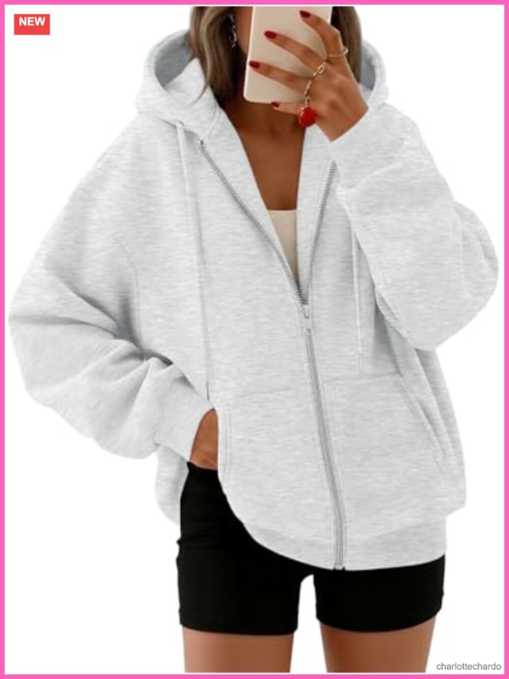Trendy Queen Womens Oversized Zip Up Hoodie Fleece Sweatshirt Fall